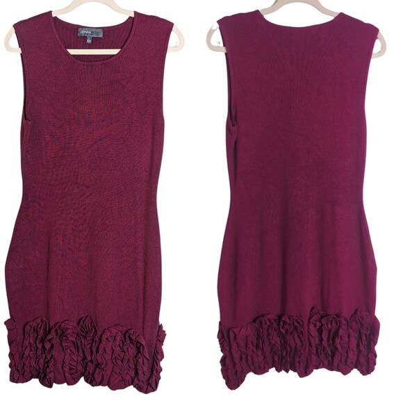 Maroon Tight Knit Bodycon Sweater Dress Holiday Ruffled Hem Women's Large - Picture 1 of 9